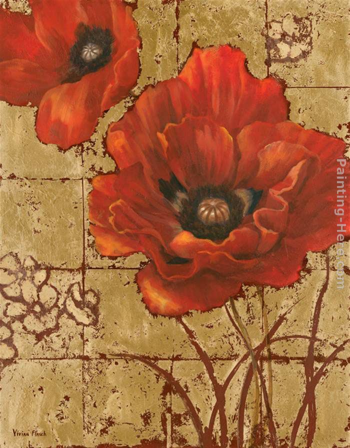 Poppies on Gold II painting - Vivian Flasch Poppies on Gold II art painting